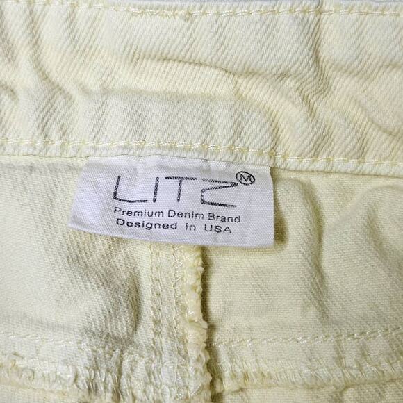 Juniors Litz Yellow Distressed Mini Denim Skirt Size Medium - Picture 5 of 9